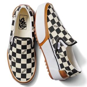 VANS Era Stacked Checkerboard Slip On Platform Shoes 🖤🤍